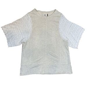 Anthropologie Small Top Akemi + Kin Coro Top Crochet Lace Sleeves White Beige